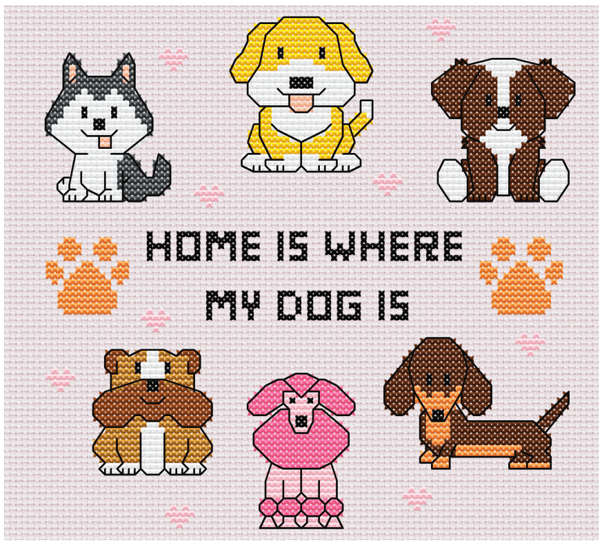 Home Is Where My Dog Is – cross stitch PATTERN - main product image