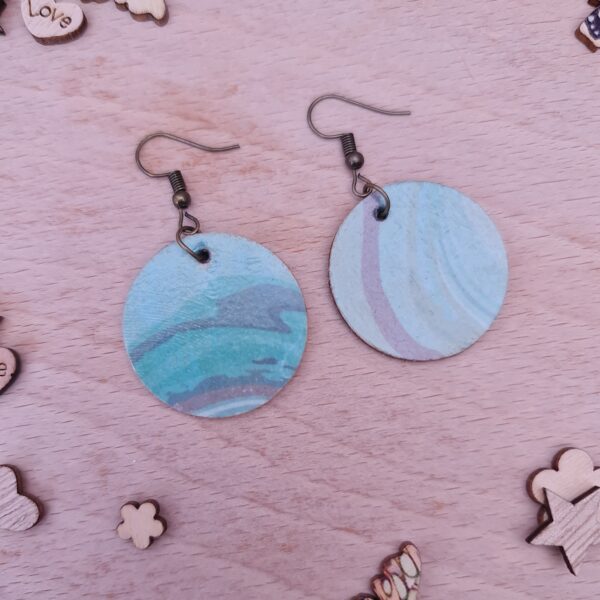 Turquoise Marble Wooden Decoupaged Round Copper Plated Earrings – FREE UK P&P - product image 4