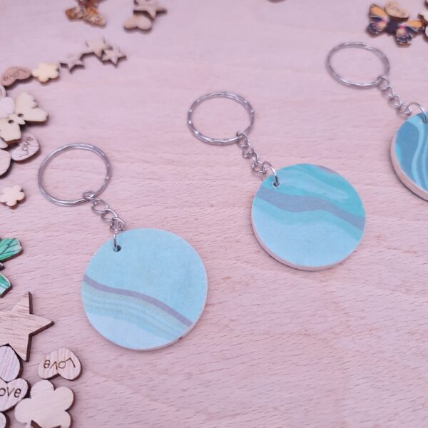 Handmade Turquoise Marble Wooden Decoupaged Round Keyring – FREE UK DELIVERY - product image 2