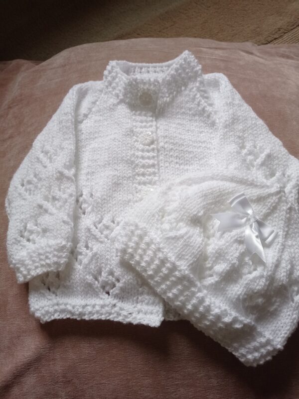 Lovely soft pale pink or white babies jacket and matching hat - product image 2