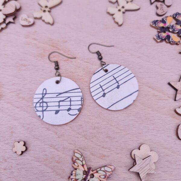 Musical Notes Wooden Decoupaged Round Copper Plated Earrings – FREE UK P&P - product image 3