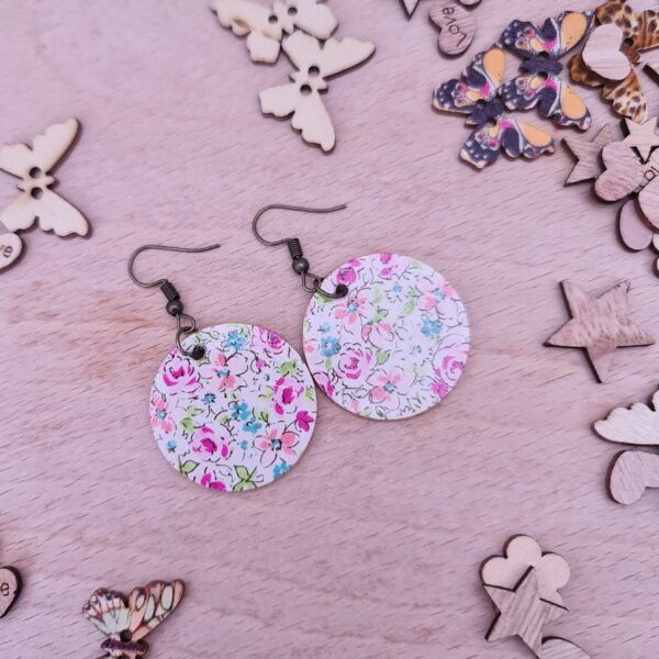 Flower Wooden Decoupaged Round Copper Plated Earrings – FREE UK P&P - product image 4