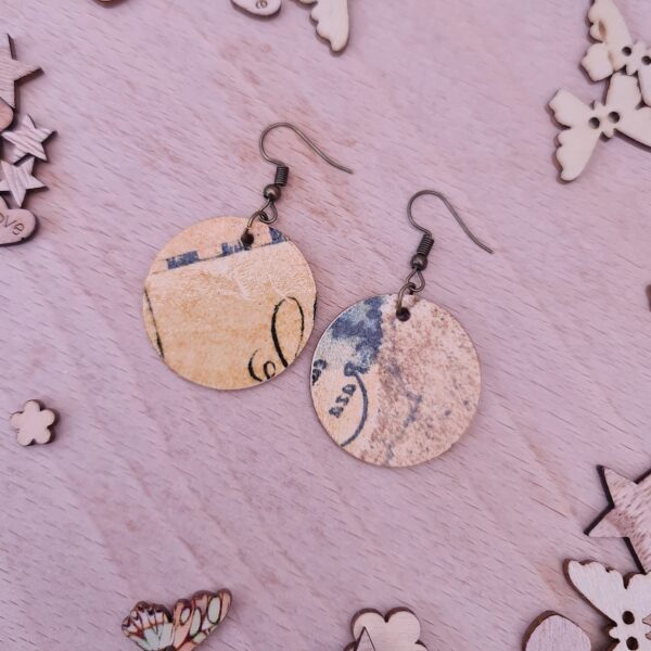 Old Vintage Map Wooden Decoupaged Round Copper Plated Earrings – FREE UK P&P - product image 3