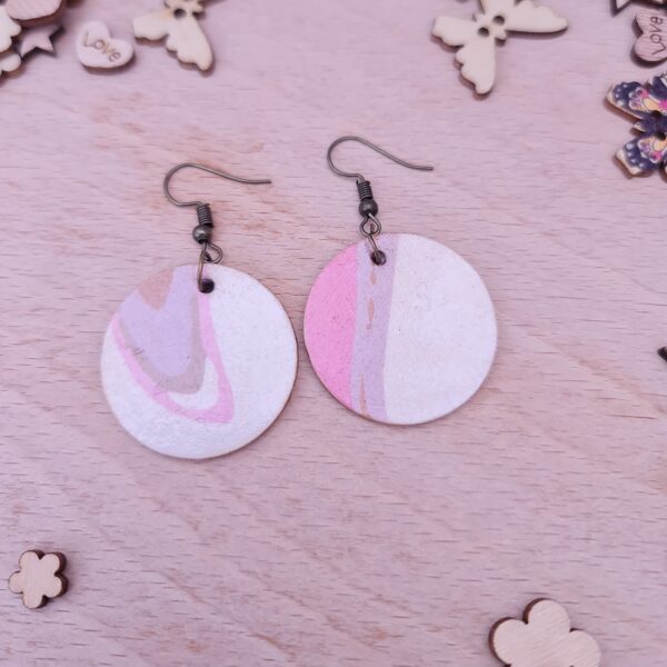 Multicoloured Marble Wood Decoupaged Round Copper Plated Earrings – FREE UK P&P - product image 2