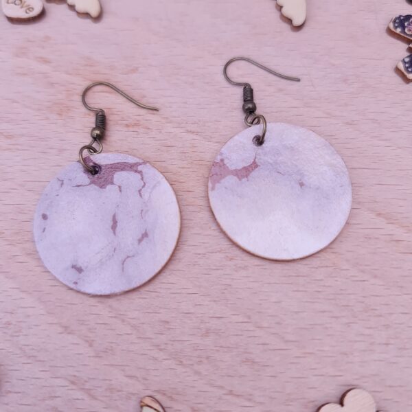 Grey Gold Marble Wooden Decoupaged Round Copper Plated Earrings – FREE UK P&P - product image 2