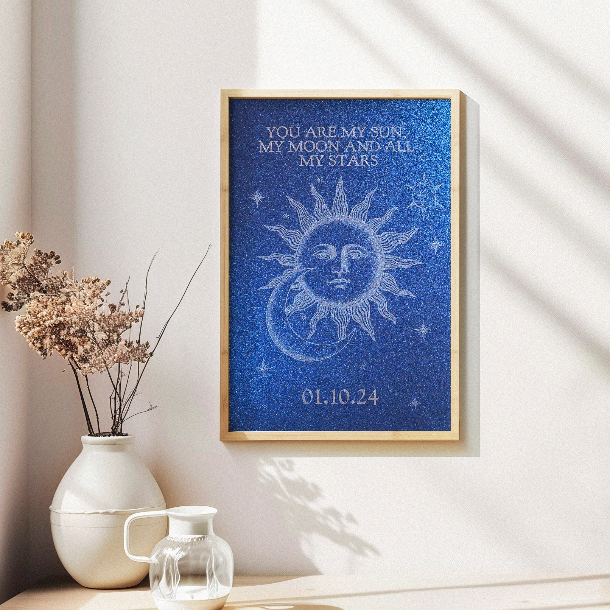 Personalised Sun and Moon Print| Engraved Poster | Unique Wall Art |Exclusive Design | Glitter - main product image