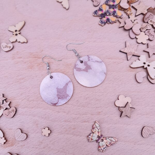 Grey Gold Marble Wooden Decoupaged Round Stainless Steel Earrings – FREE UK P&P - product image 3