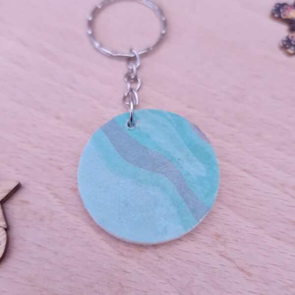 Handmade Turquoise Marble Wooden Decoupaged Round Keyring – FREE UK DELIVERY - product image 4