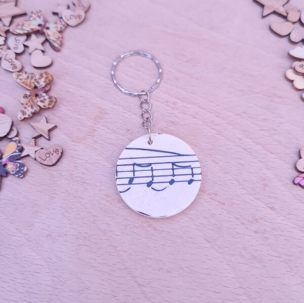 Handmade Musical Notes Wooden Decoupaged Round Keyring – FREE UK DELIVERY - product image 5