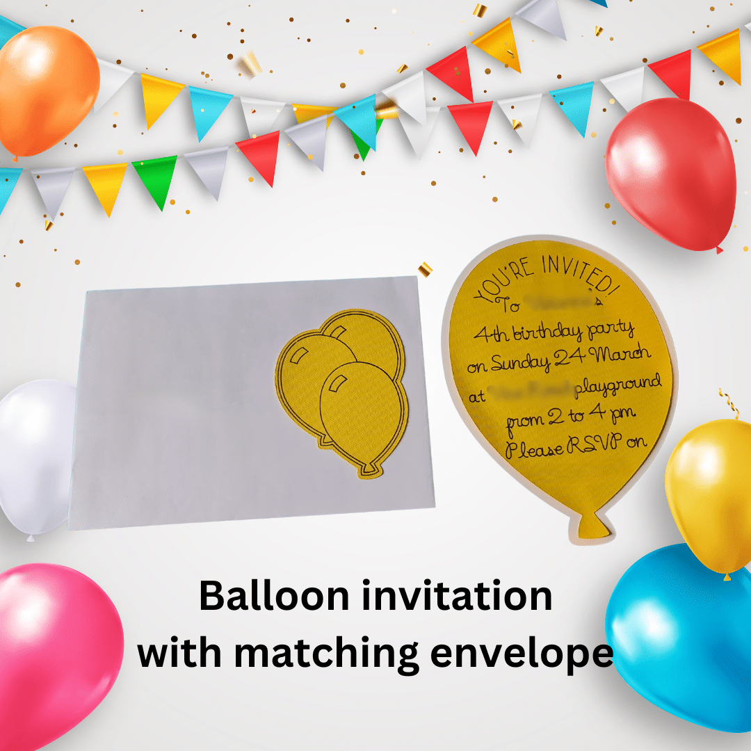 Set of 4 customised handmade kids birthday party invitation balloons with matching envelopes - main product image