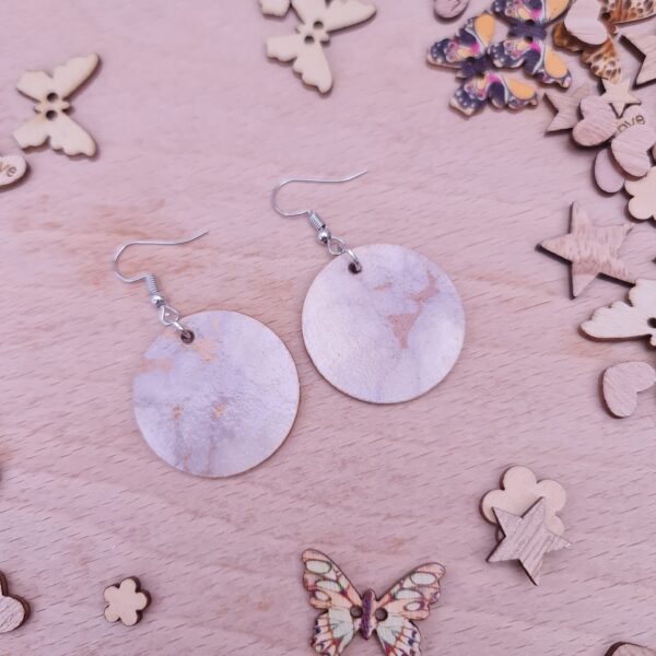 Grey Gold Marble Wooden Decoupaged Round Stainless Steel Earrings – FREE UK P&P - product image 4