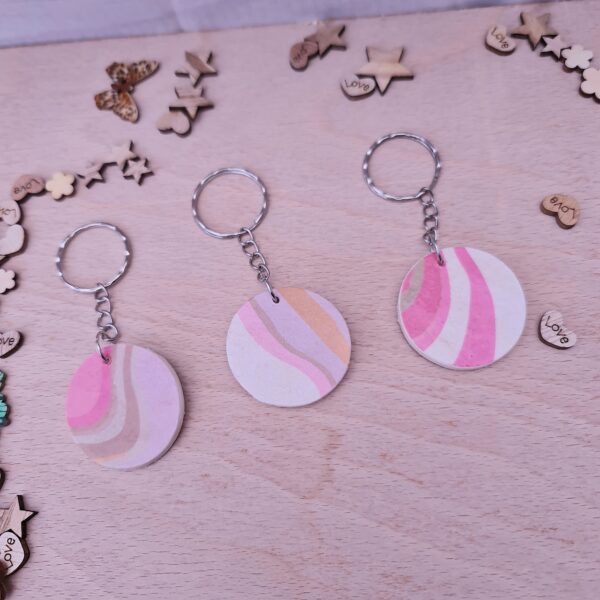 Handmade Multicoloured Marble Wooden Decoupaged Round Keyring – FREE UK DELIVERY - product image 2