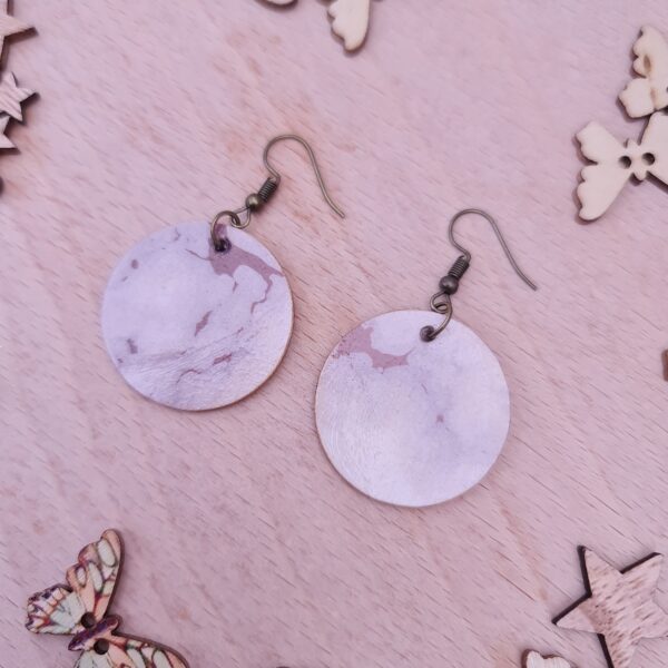 Grey Gold Marble Wooden Decoupaged Round Copper Plated Earrings – FREE UK P&P - product image 3