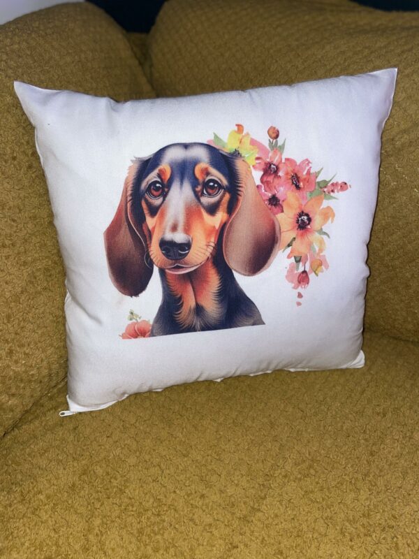 Dachshund Flower Polyester Pillow Case 40 x 40 cm white | Gift for her | Gift for him| - product image 4