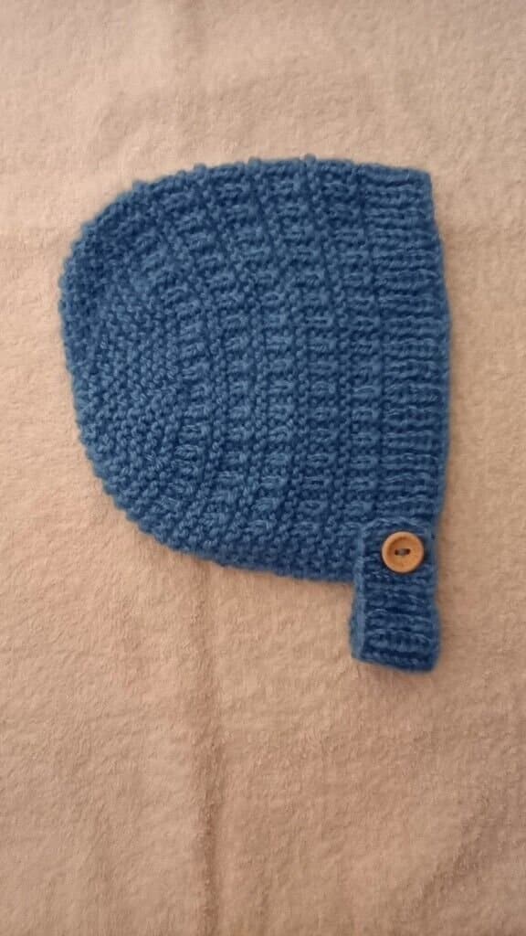 Hand Knitted Baby Bonnet With Adjustable Strap 0-3 months Cornflower Blue - product image 2