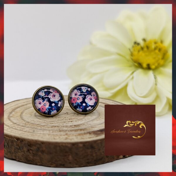 Summer Flowers Stud Earrings in Bronze Plated Bezels - main product image