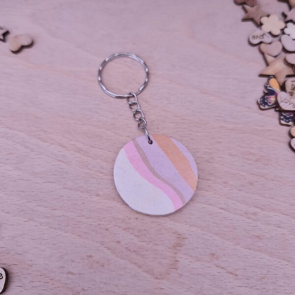 Handmade Multicoloured Marble Wooden Decoupaged Round Keyring – FREE UK DELIVERY - product image 4