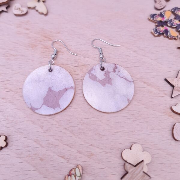 Grey Gold Marble Wooden Decoupaged Round Stainless Steel Earrings – FREE UK P&P - product image 2