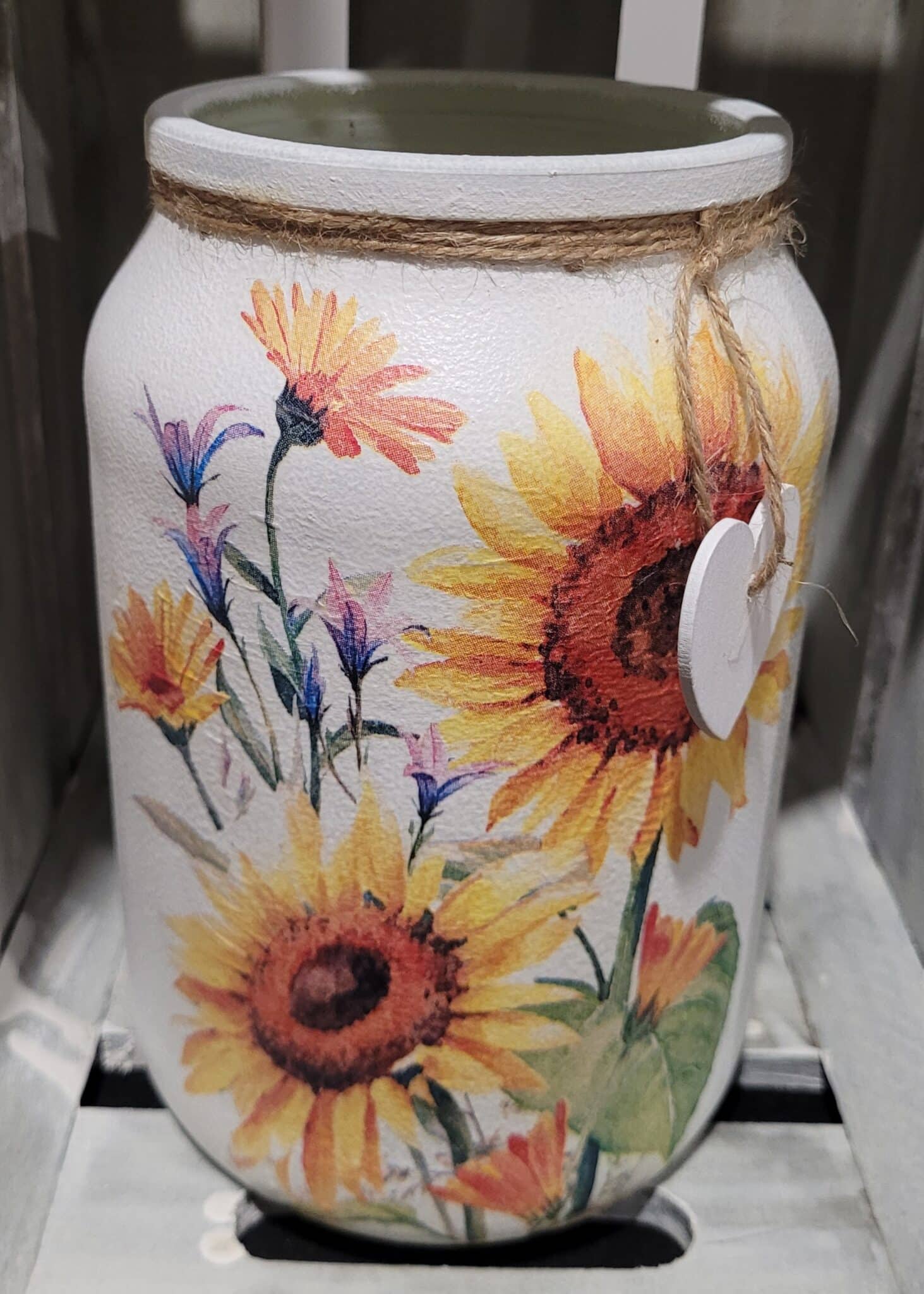 Large Upcycled Decoupage Jar – Sunflowers - main product image