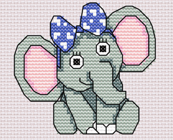 Elephant with a Bow – cross stitch PATTERN - main product image