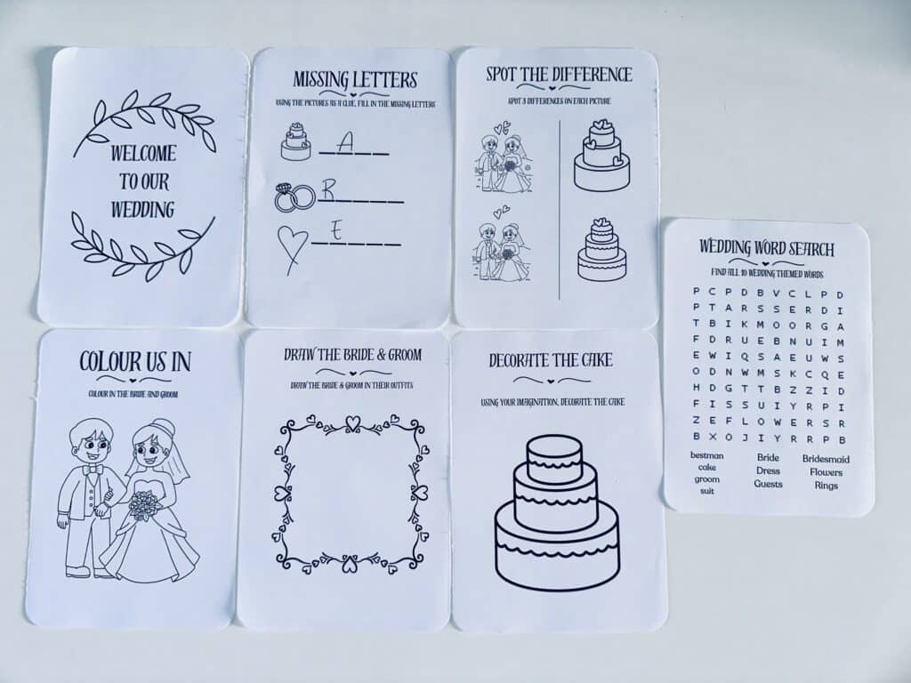 Wedding activity packs