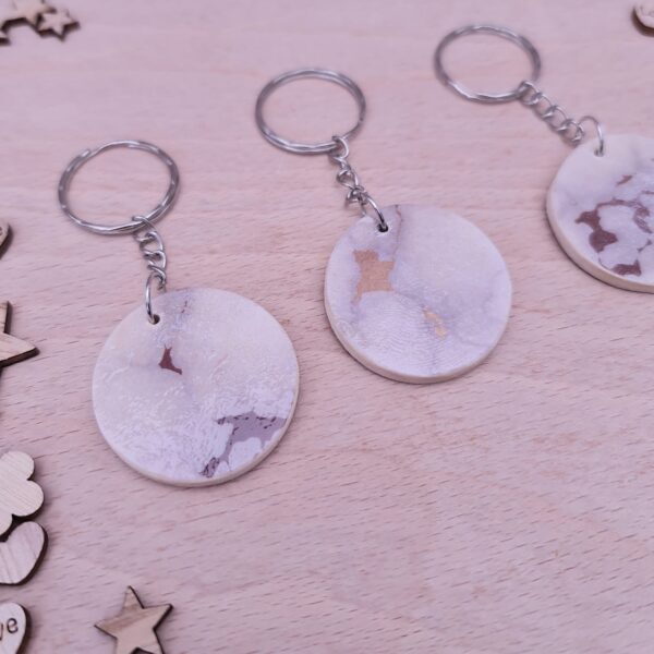 Handmade Grey Gold Marble Wooden Decoupaged Round Keyring – FREE UK DELIVERY - product image 2