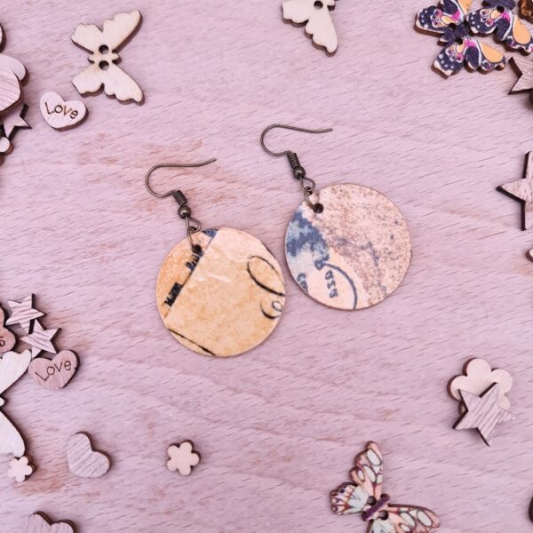 Old Vintage Map Wooden Decoupaged Round Copper Plated Earrings – FREE UK P&P - product image 4