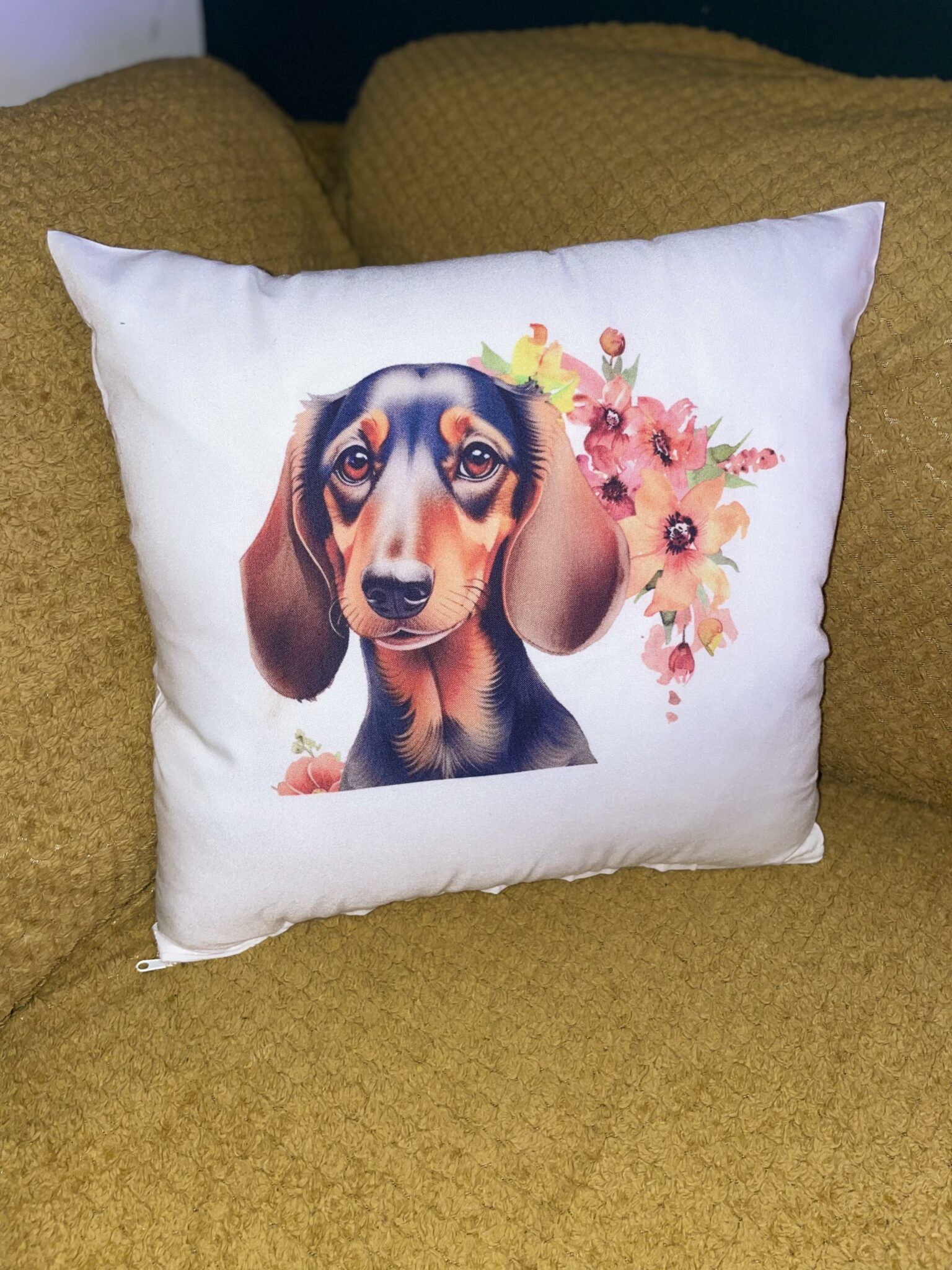 Dachshund Flower Polyester Pillow Case 40 x 40 cm white | Gift for her | Gift for him| - main product image