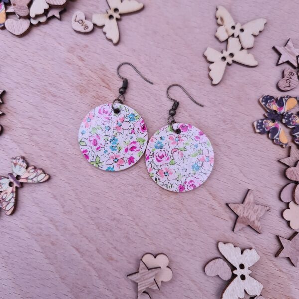 Flower Wooden Decoupaged Round Copper Plated Earrings – FREE UK P&P - product image 2