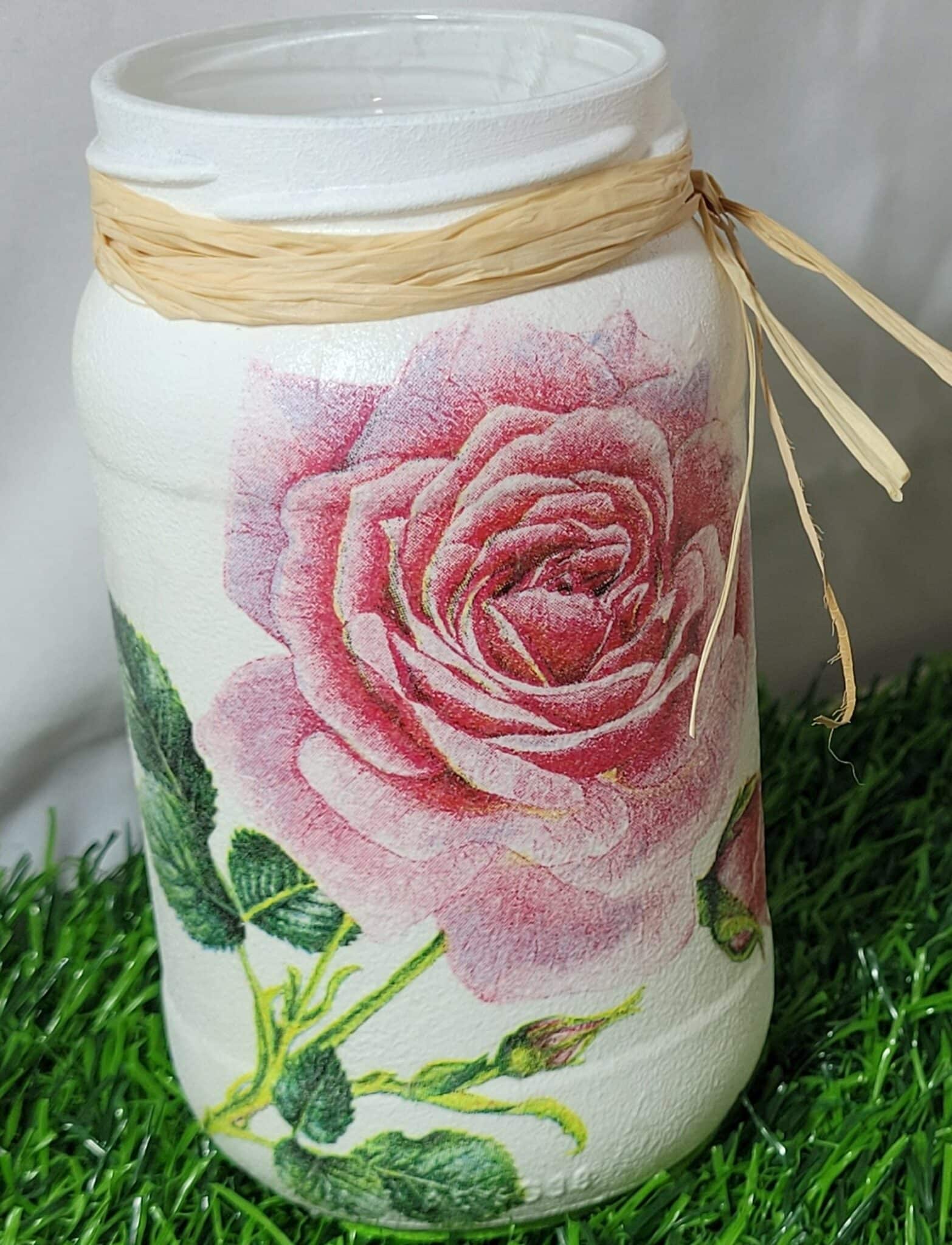 Small Upcycled Decoupage Jar – Roses - main product image