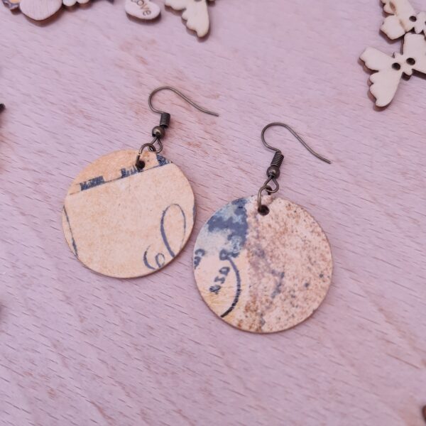 Old Vintage Map Wooden Decoupaged Round Copper Plated Earrings – FREE UK P&P - product image 2