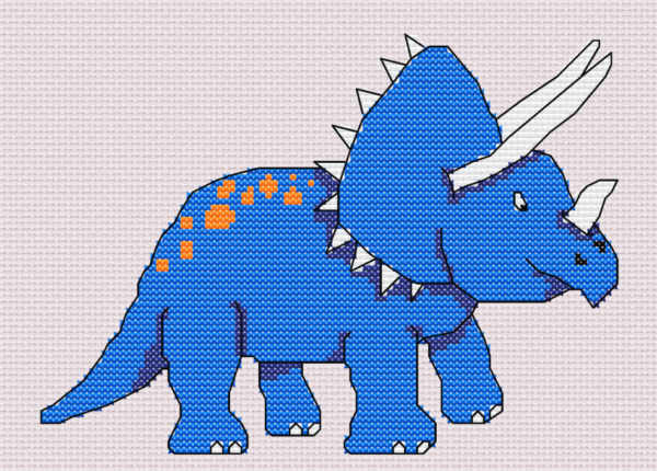 Blue Triceratops Dinosaur – cross stitch PATTERN - main product image