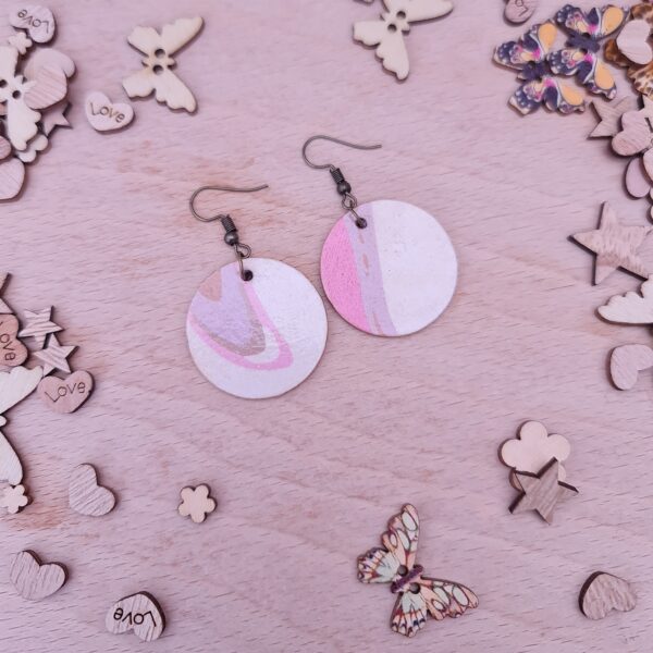 Multicoloured Marble Wood Decoupaged Round Copper Plated Earrings – FREE UK P&P - product image 4