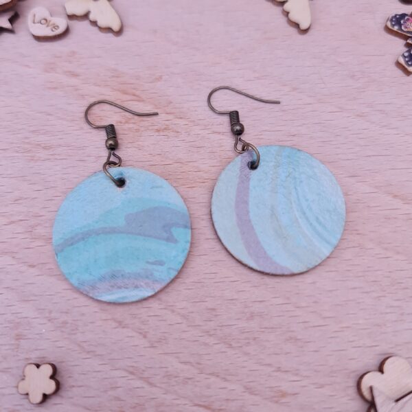 Turquoise Marble Wooden Decoupaged Round Copper Plated Earrings – FREE UK P&P - product image 2