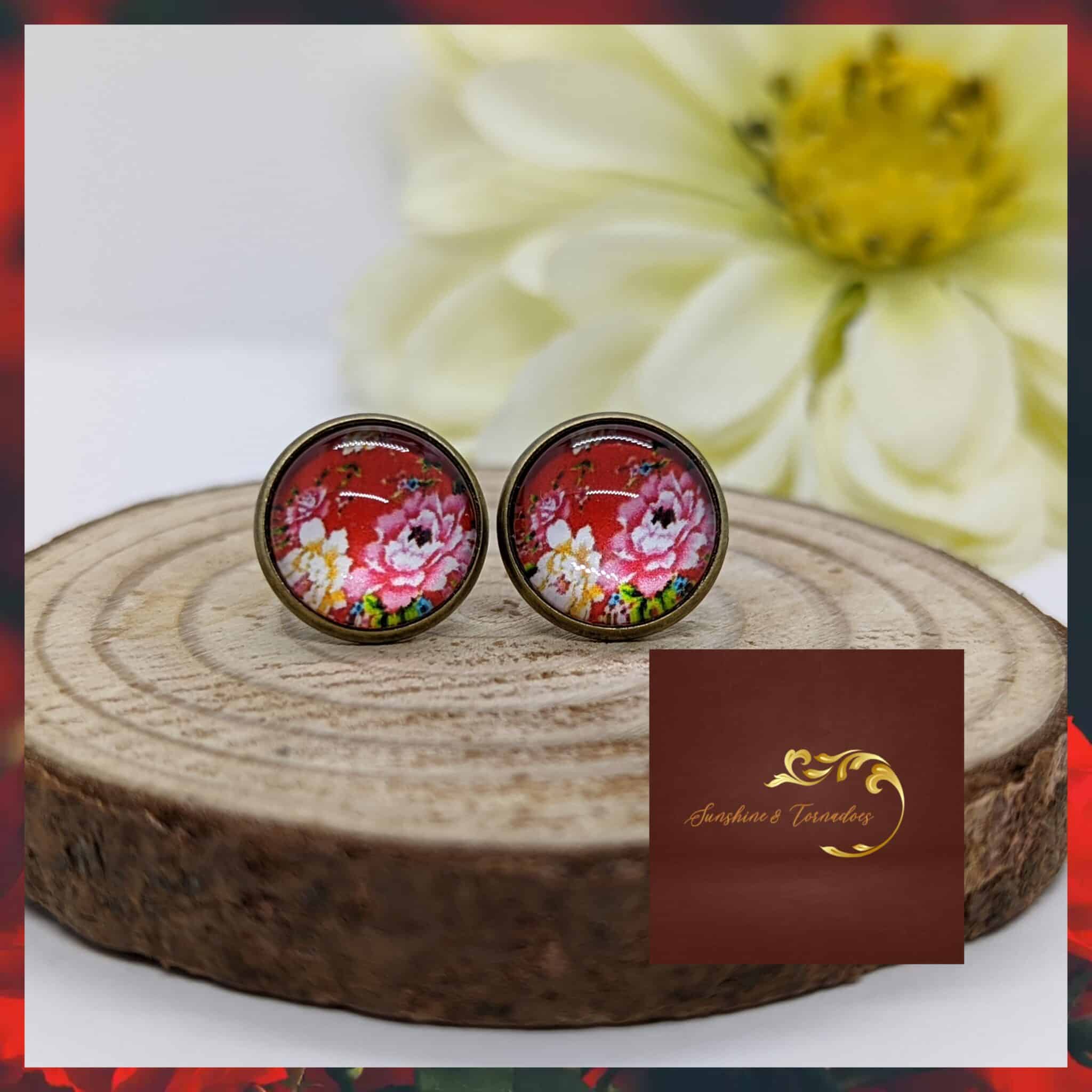 Bright Floral Studs in Bronze Plated Bezels - main product image