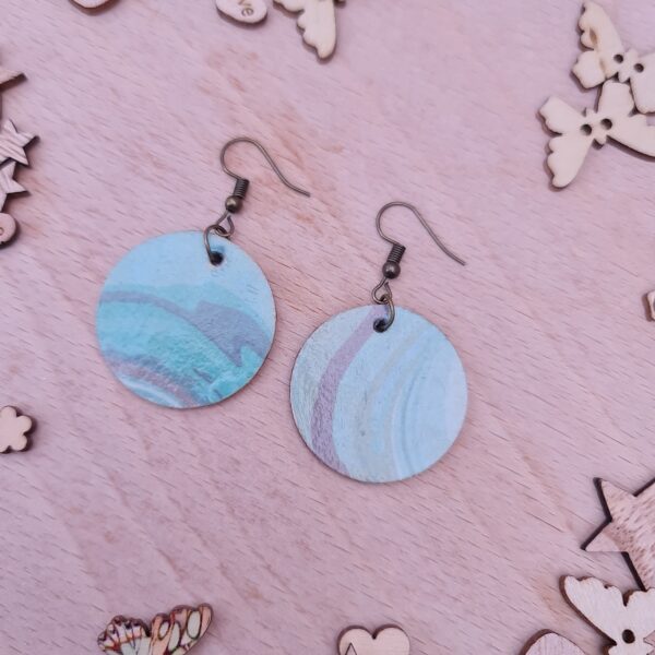 Turquoise Marble Wooden Decoupaged Round Copper Plated Earrings – FREE UK P&P - product image 3