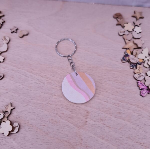 Handmade Multicoloured Marble Wooden Decoupaged Round Keyring – FREE UK DELIVERY - product image 5