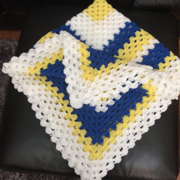Blue Yellow and White Bespoke Baby Blanket - main product image