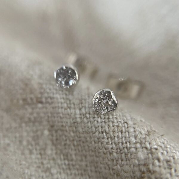 Molten metal, moon ear studs in solid Sterling silver earrings - product image 3