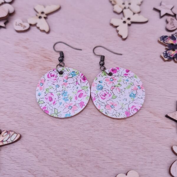 Flower Wooden Decoupaged Round Copper Plated Earrings – FREE UK P&P - product image 3