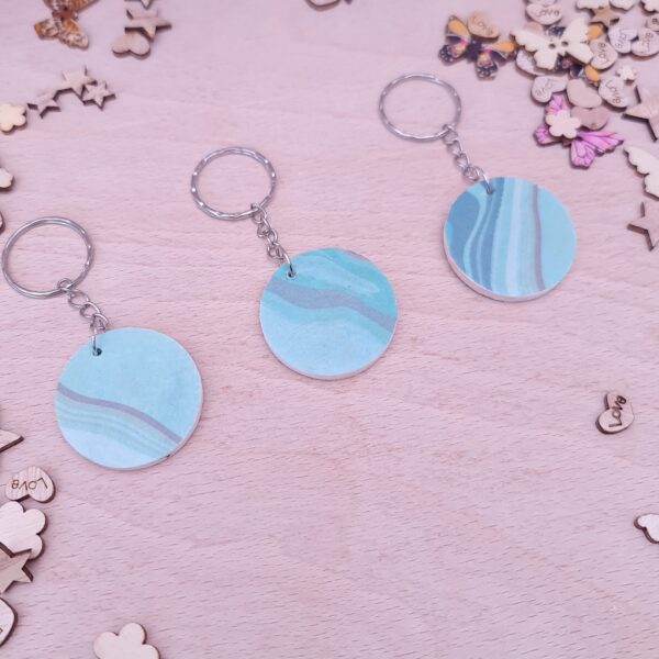 Handmade Turquoise Marble Wooden Decoupaged Round Keyring – FREE UK DELIVERY - product image 3