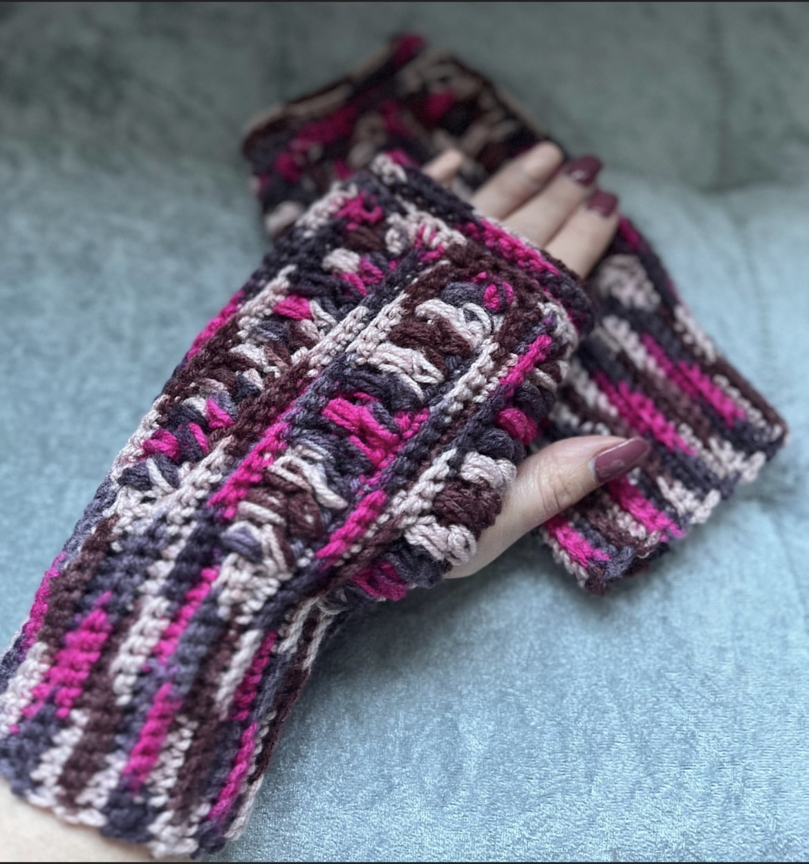 Fingerless Mittens in pink and purple mix - main product image