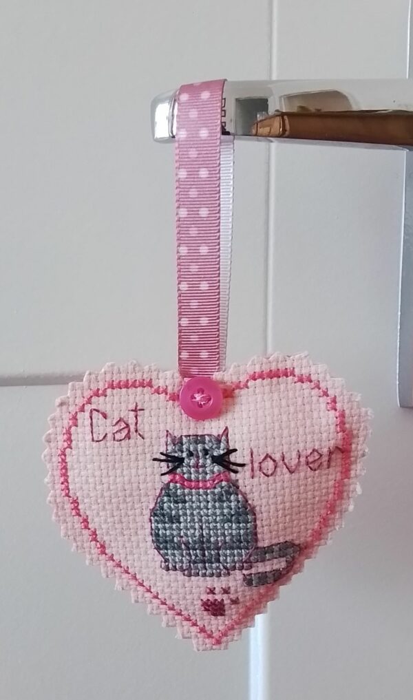 Pink Cat Lover Heart – Pocket Heart Hug – Cross Stitch, Cat Lover’s Gift, Birthday Gift, Cat Gifts - product image 3