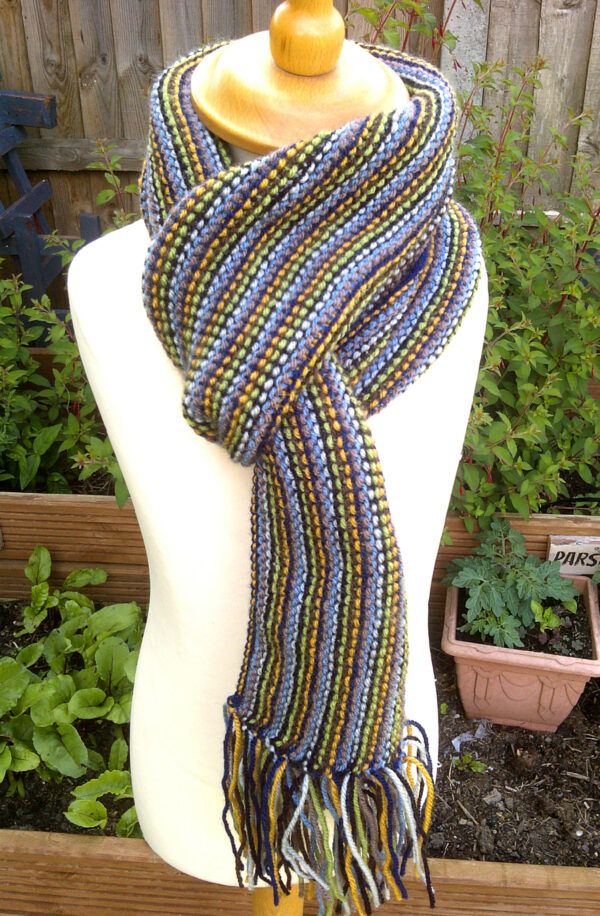Hand-Knitted Fringed Scarf~Moorland Shades - main product image