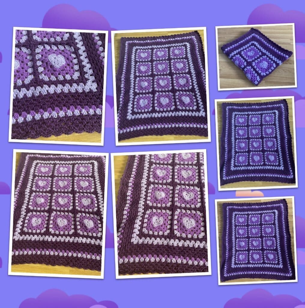 Granny square hearts blanket