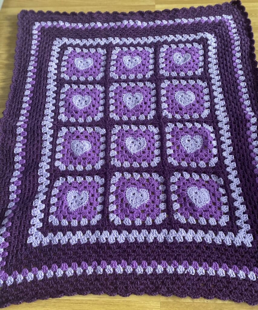 Granny square hearts blanket