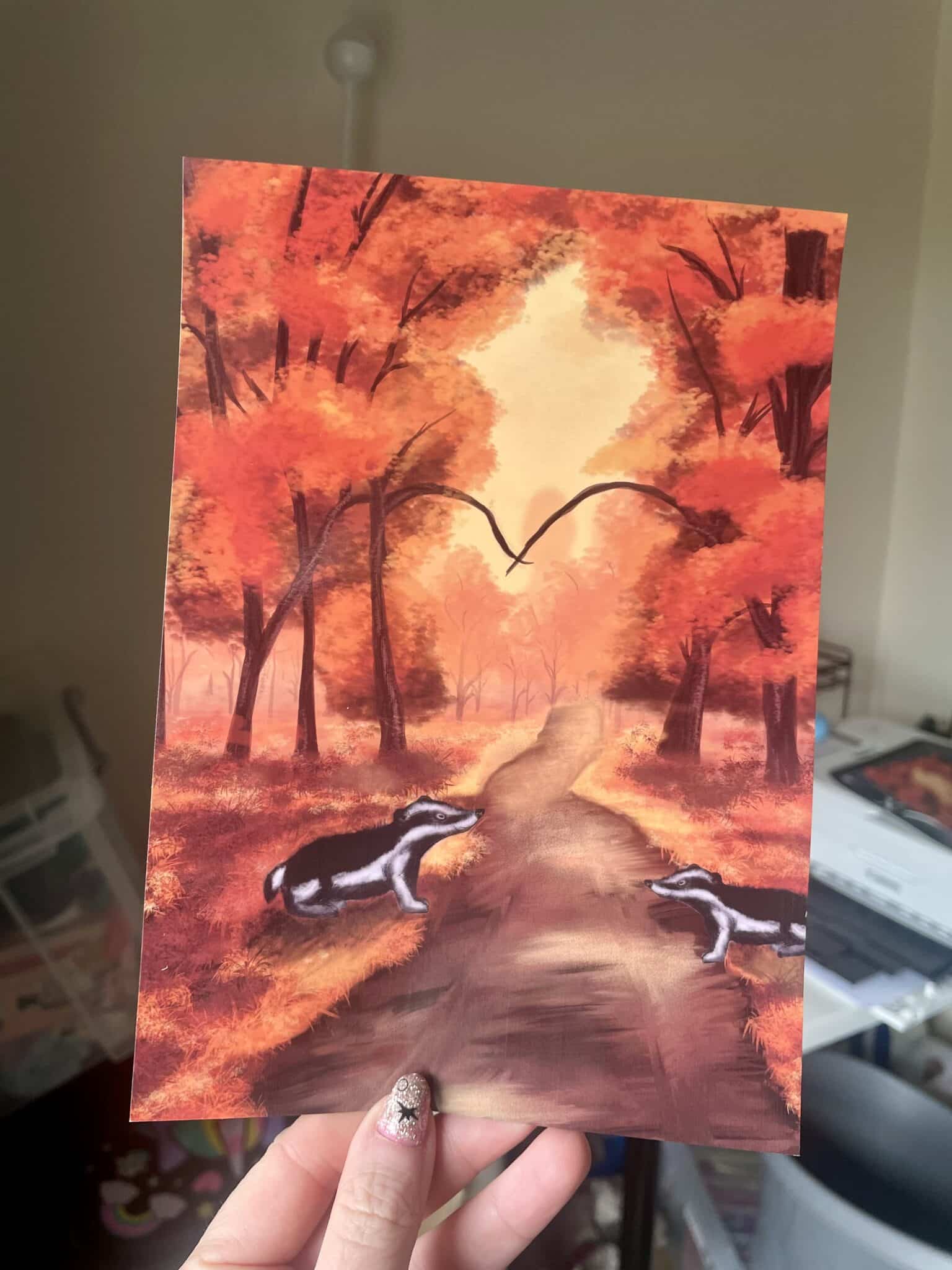 Autumn Woodland Badger Print A4 - main product image