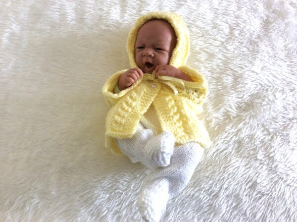 Hand-Knitted Pram Set~Lemon and White~Premature or 15″ Doll - product image 2