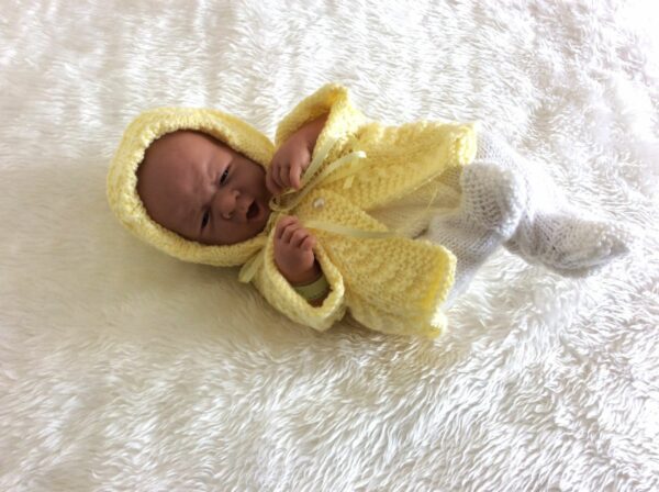 Hand-Knitted Pram Set~Lemon and White~Premature or 15″ Doll - main product image
