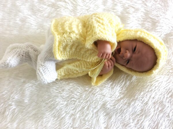 Hand-Knitted Pram Set~Lemon and White~Premature or 15″ Doll - product image 3